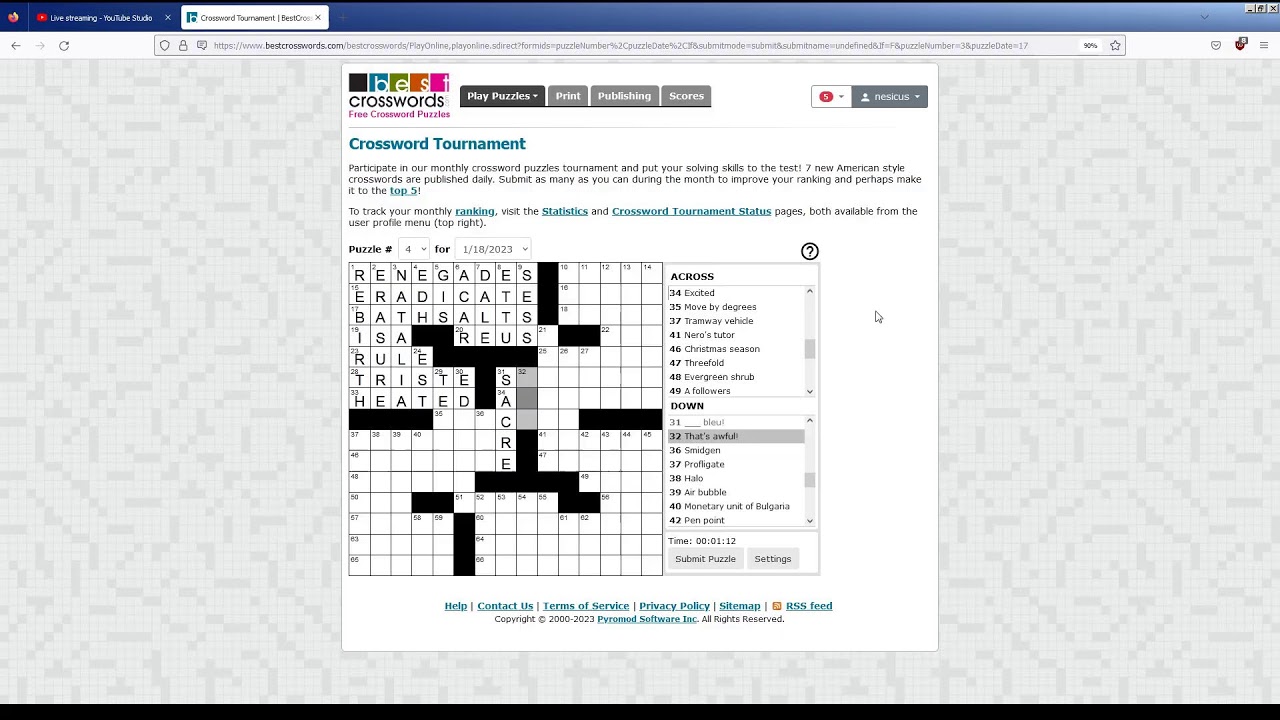 BestCrosswords Crossword Puzzle Tournament Live Play - YouTube