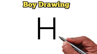 Boy Drawing | How to draw boy from letter H | Letter Drawing
