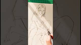 Quick sketch shading ASMR by fineliner+brush pen| girls figure drawing #portraitdrawing #artasmr