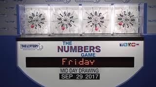 Midday Numbers Game Drawing: Friday, September 29, 2017