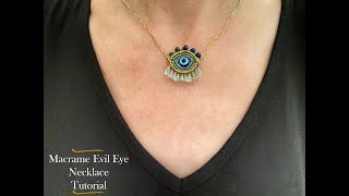 Tutorial/DIY Macrame Evil Eye Tassel Necklace Tutorial /Μακραμέ ματάκι με κρόσσια κολιέ