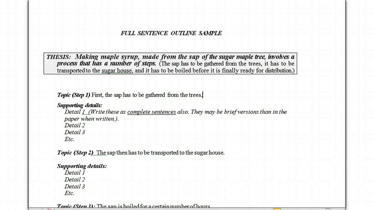 Sentence Outline Format Example