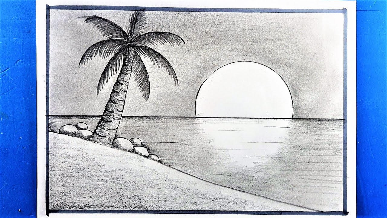 How To Draw Sunset Sea Beach | Pencil Drawing & Sketching || Shedding ...