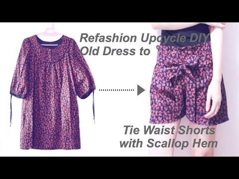 Refashion Upcycle Diy Tie Waist Shorts With Scallop Hem 古着リメイク