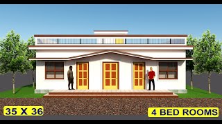 4 bed rooms house plan II 35 x 36 ghar ka naksha II 35 x 36 house plan II 4 bhk house plan