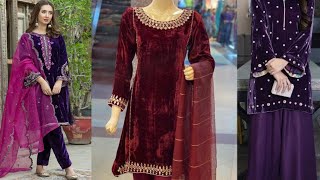 velvet dress designs 2023/winter velvet suit designs|velvet kurti design  #velvetdresses