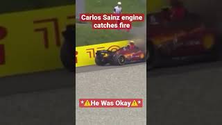 Carlos Sainz’s car catches fire!!! #f1 #austriangp #ferrari #f12022