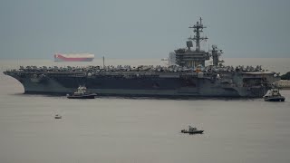 CVN-70 USS Carl Vinson full with aircrafts including F-35C leaving Yokosuka Japan