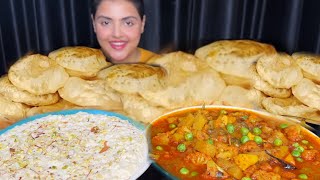 Huge Puri will Aloo Matar Gobi Masala, Kheer | Asmr Mukbang Eating Show