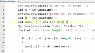 80. Dynamic Memory Allocation in Two Dimensional Array Java Programming (Hindi)