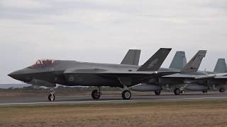 RAAF F35A F/A-18A/B USAF F22A Formation Avalon Airshow 2019