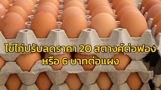 ไข่ไก่ปรับลดราคา 20 สตางค์ต่อฟอง หรือลดราคาลง 6 บาทต่อแผงมีผลวันนี้