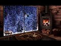 cozy hut with crackling fireplace snow and wind winter ambience sounds for sleeping