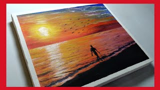 Como Pintar un ATARDECER en la Playa Muy Fácil / Pintura Acrílica para PRINCIPIANTES / Tutorial