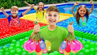 Water Balloons Challenge & Others Fun Pool Adventures with Roma, Diana and Olive