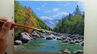 Shallow River acrylic painting tutorial step by step for beginners