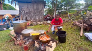 Jamaican Outdoor Cooking Skills Big Pot A Goat Head Soup, Rice\u0026peas, Curry Goat, Fry Chicken, Pork