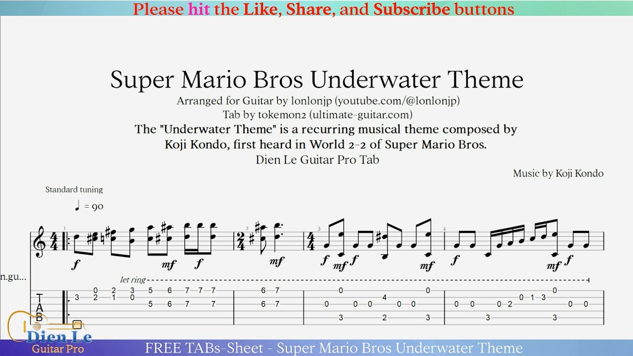 For Acoustic Fingerstyle Guitar With FREE TABs-Sheet - Super Mario Bros ...