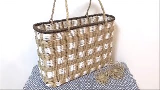 クラフトバンドと紙紐で作る手提げかごバッグ　How to make a paper string bag