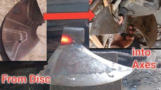 Forging Two Axes out of rusty Disc. #forging #rustydisc #disc #axes