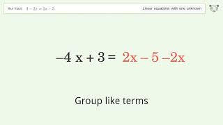Linear equation with one unknown: Solve 3-2x=2x-5 step-by-step solution