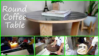 MEMBUAT ROUND COFFEE TABLE 3 KAKI DENGAN TEKNIK FINISHING SHOU SUGI BAN.