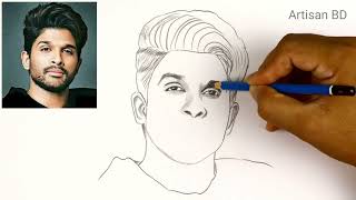 Draw of Sketches Allu Arjun, Step by Step Pencil Sketch