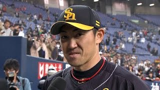 【プロ野球パ】決勝打の内川が呼び出すプロ初Hが初HRとなった塚田のヒーローインタビュー 2015/04/14 Bs-H