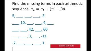 Find The Missing Terms Of Each Arithmetic Sequence. Arithmetic Mean