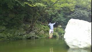 愛媛県西条市　鞍瀬川　大岩から飛び込み