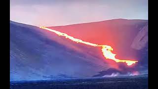 Volcano in Iceland , Lava Flow Dam.“A“ towards Natthagi Timelapse June 20 , 1:30am