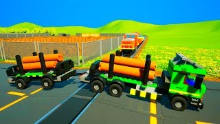 Green Timber truck vs Lego Train - Brick Rigs Gameplay