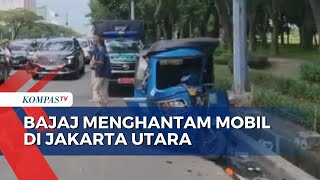 Diduga Sopir Mengantuk, Sebuah Bajaj Hantam Mobil di Jakarta Utara