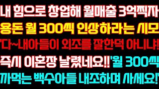 [반전 신청사연] 매출 3억되자 용돈300씩 인상하라는 시모 월300씩 까먹는 백수아들 내조하며 사세요/실화사연/사연낭독/라디오드라마/신청사연 라디오/사이다썰