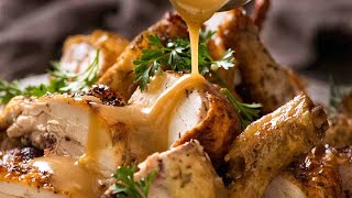 CRISPY Herb Baked Chicken with Gravy (easy roast chicken!)