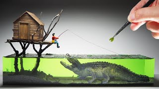 Crocodile Attack Diorama - How to make/DIY/Polymer Clay/Resin Art