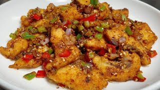 The head chef teaches you how to make salt and pepper fish cubes at home. The