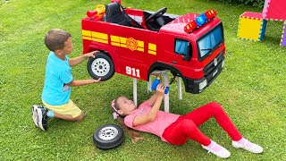 Sofia & Max Assemble a Fire truck to be Firefighters and Learn a Vehicle for kids