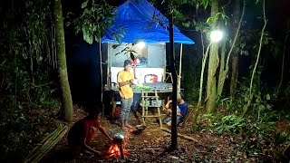 Berkemah di tengah hutan- menu malam hasil buruan nangkap puyuh dan nangkap ikan