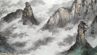 国画山水创作黄山云烟呈现了