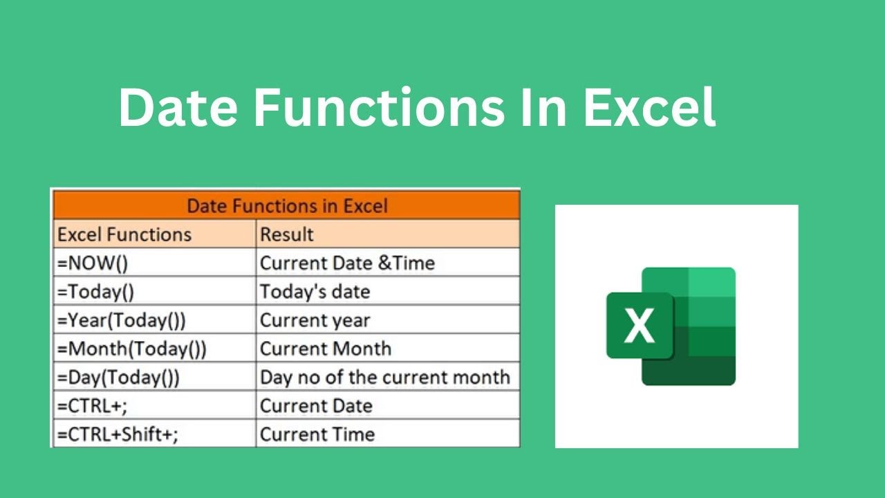 Date Functions In Excel Youtube