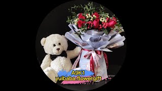 A9K1~鮮花9支紅玫瑰花束~單面燙金紫色花紋紙包裝~yuibaba.flowergift