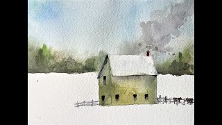 BEGINNERS Watercolor Washes of a Cool Snowy Barn & Farm Scene - with Chris Petri