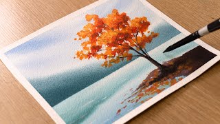 Watercolor Painting for Beginners / Autumn Lake Scenery / Step by Step Tutorial