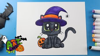How to Draw a Halloween Black Cat
