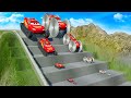 Big & Small Lightning Mcqueen with Tank Wheels vs Mcqueen with Monster Saw Wheels vs DANGEROUS ROAD