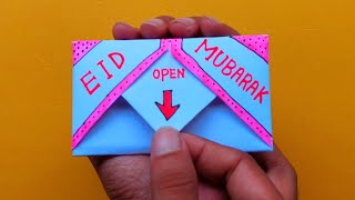 Eid mubarak greeting card Easy | DIY - SURPRISE MESSAGE CARD FOR EID /Pull Tab Origami Envelope Card
