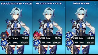 Eula Artifact Comparison Bloodstained + Pale vs Gladiator + Pale vs Full Pale Flame | Genshin Impact