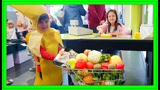 Pretend Play Shopping at the Supermarket with Kid Size Shopping Cart