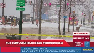 Water main break turns Bethesda street into a river on snowy day